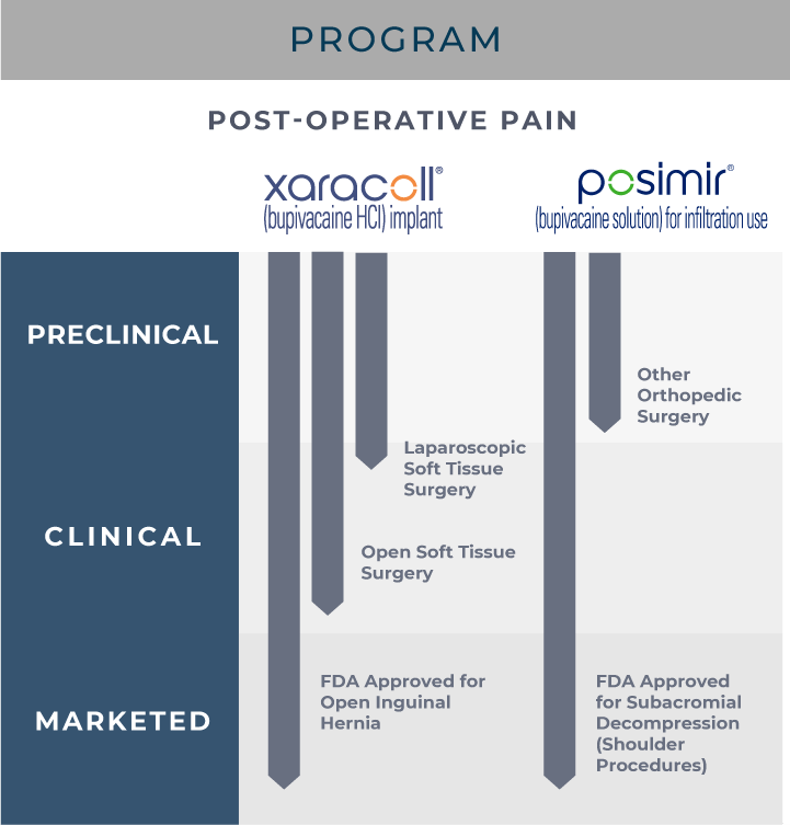 The Innocoll pipeline includes XARACOLL®, POSIMIR®, and preclinical programs in oncology and immunology
